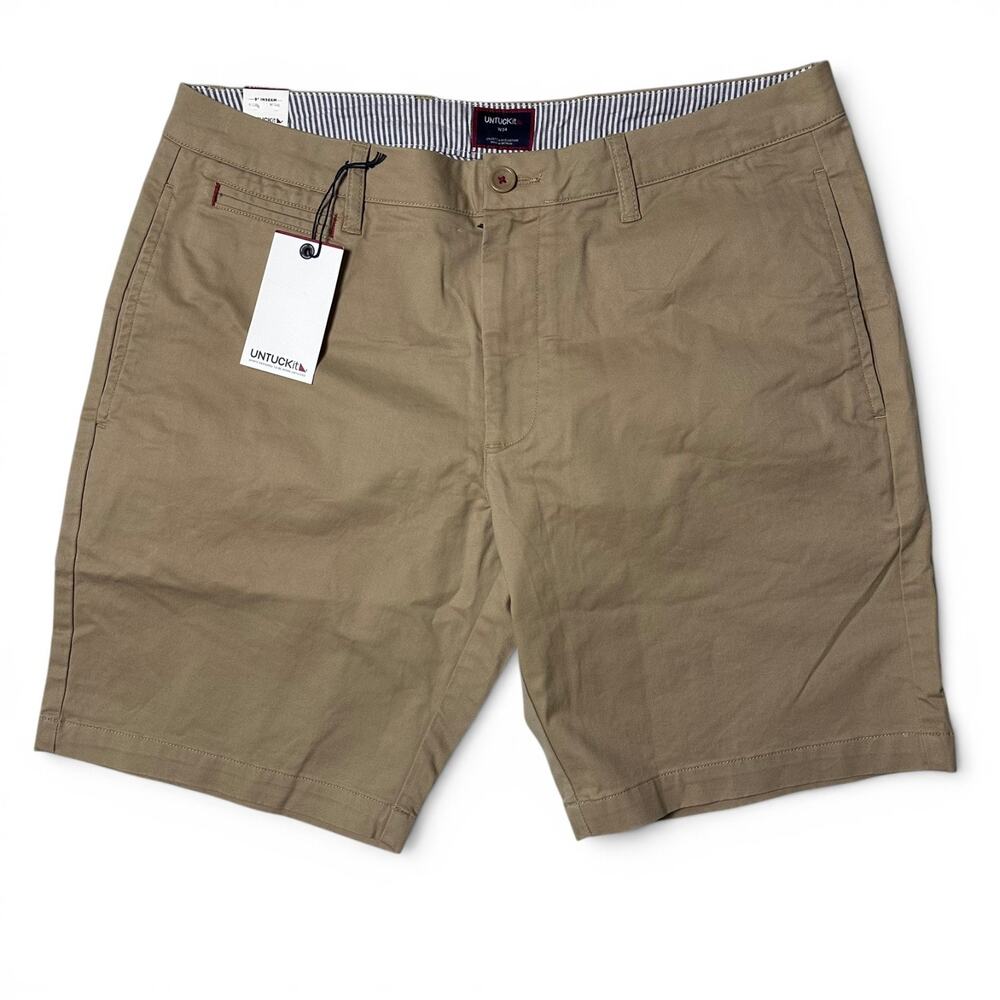 UNTUCKit St. Vincent Chino Shorts Mens Size 34 Tan 9" Inseam Stretch NWT